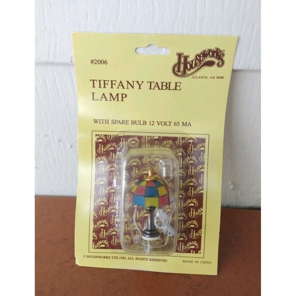 Dollhouse Miniature 12v Electric Tiffany Shade with SPARE BULB Table Lamp NOS